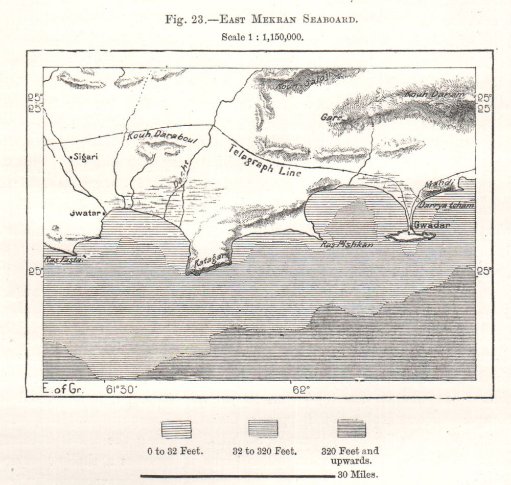 East Makran Seaboard. Gwadar. Pakistan. Sketch map 1885 old antique chart